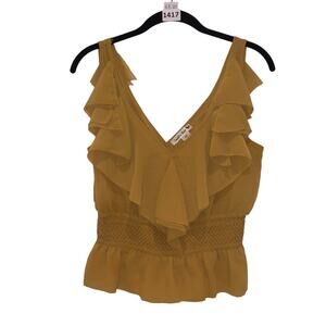 V-neck top, Tank Top, Ruched Waist, Ruffle Top, Double Zens, M, Mustard Yellow